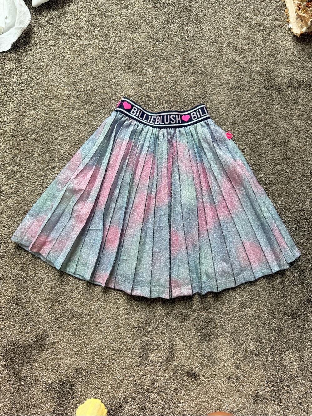 Billieblush Pleated Shimmer Skirt in Pink & Blue Tie-Dye